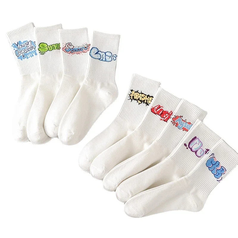 Unisex Lettered Cotton Mid-Calf Socks（10 pairs）