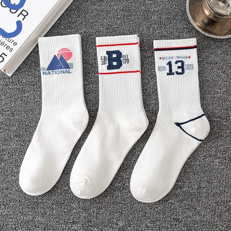 Trendy Lettered Men's White Crew Socks（10 pairs）