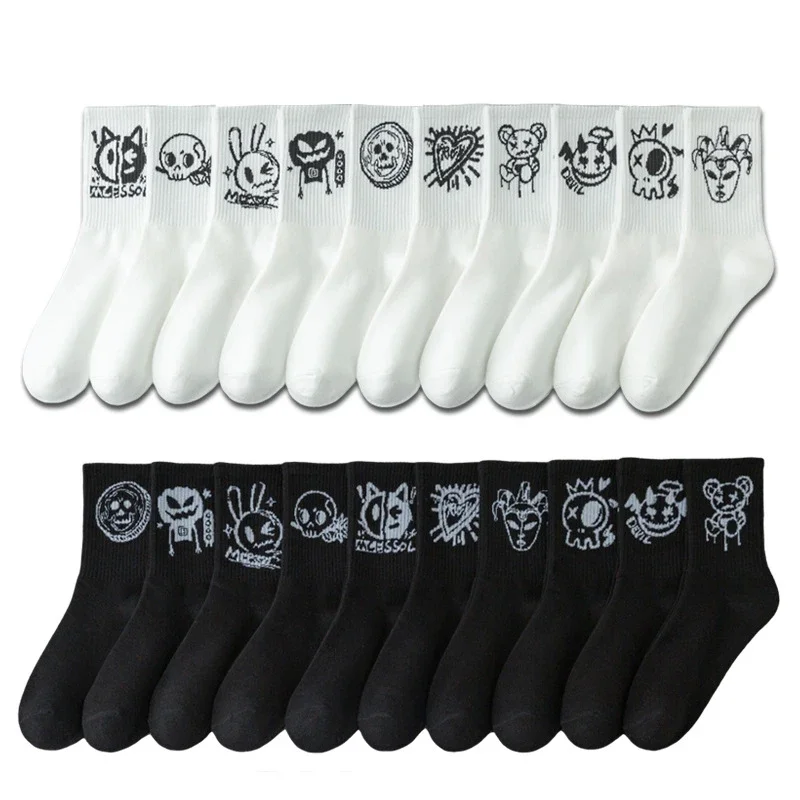 Men's Black & White Mid-Calf Sports Socks（20 pairs）
