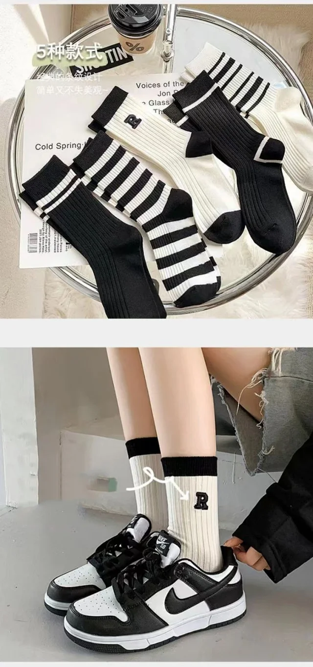 White Mid-Calf Basketball Socks for Couples（5 pairs） Detail