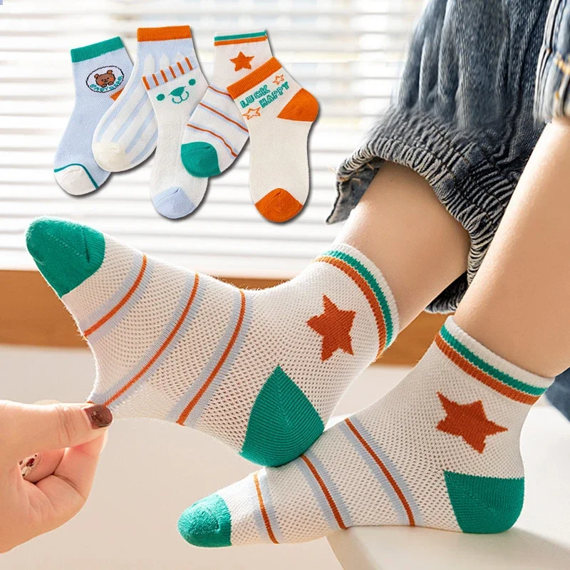 Cartoon Mesh Ankle Socks for Babies（5 pairs）