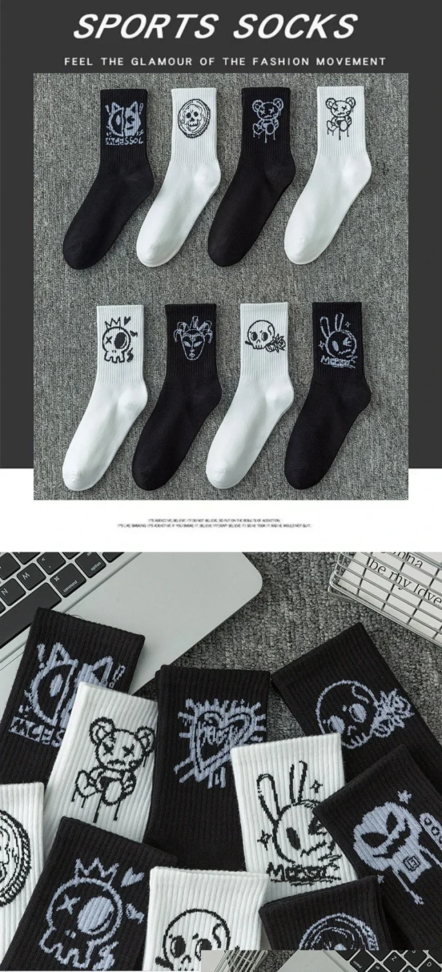 Men's Black & White Mid-Calf Sports Socks（20 pairs） Detail