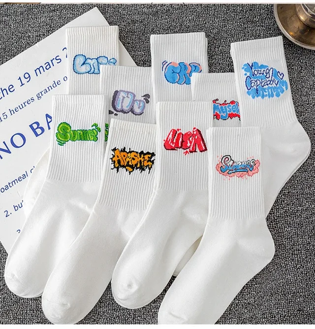 Unisex Lettered Cotton Mid-Calf Socks（10 pairs） Detail