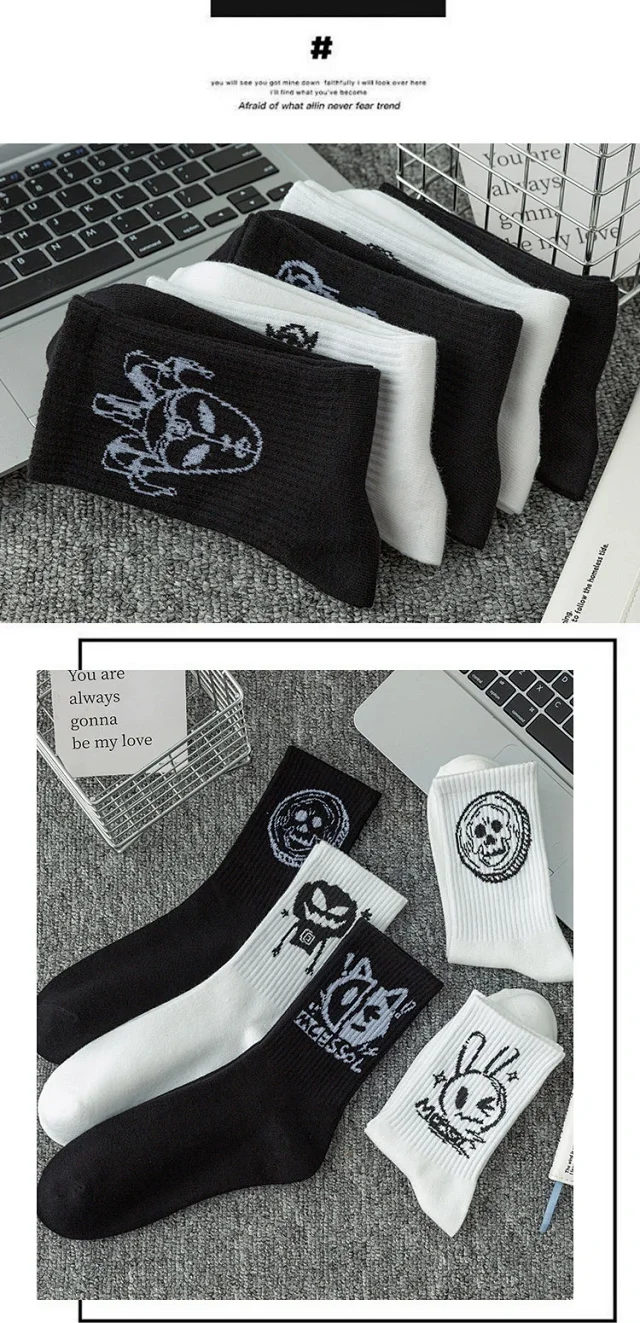 Men's Black & White Mid-Calf Sports Socks（20 pairs） Detail
