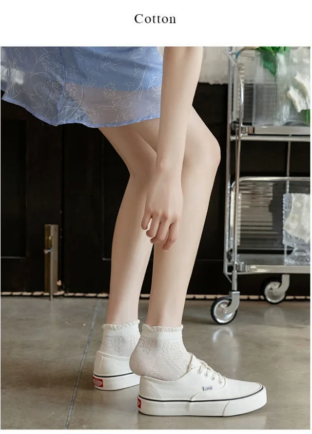 Lace-trimmed Breathable White Ankle Socks（10 pairs） Detail
