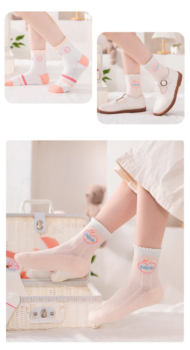 Red Lace Ankle Socks for Girls（5 pairs） Detail