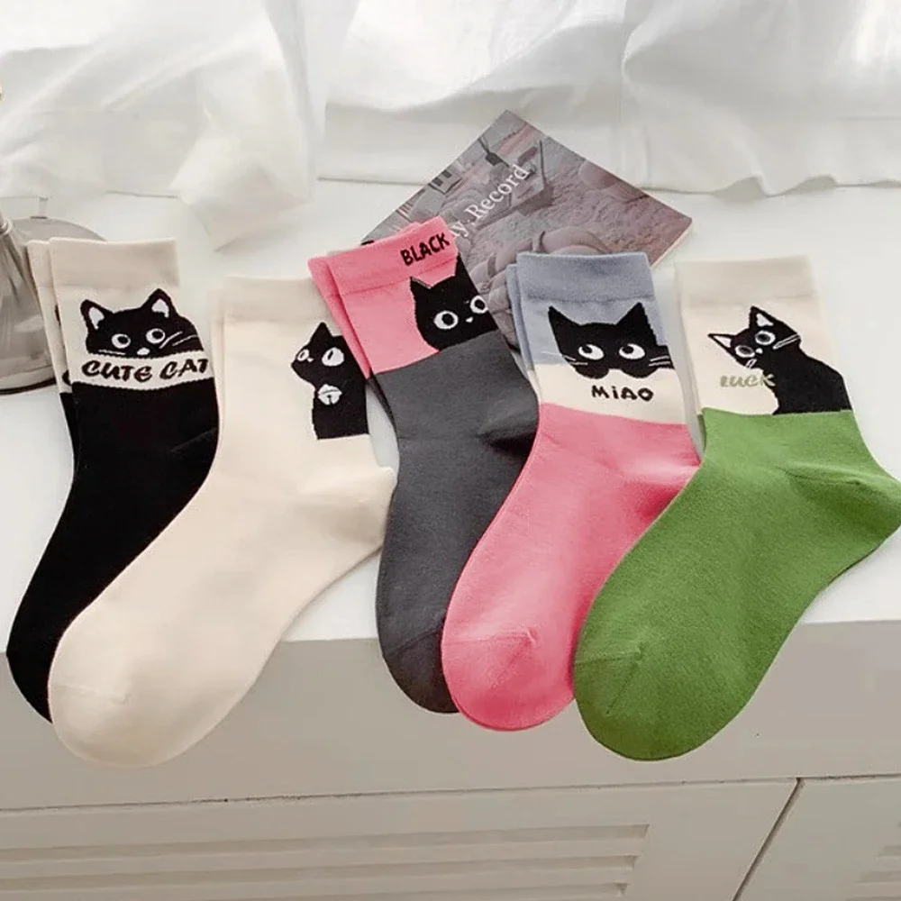 Cartoon Cat Breathable Crew Socks（10 pairs）