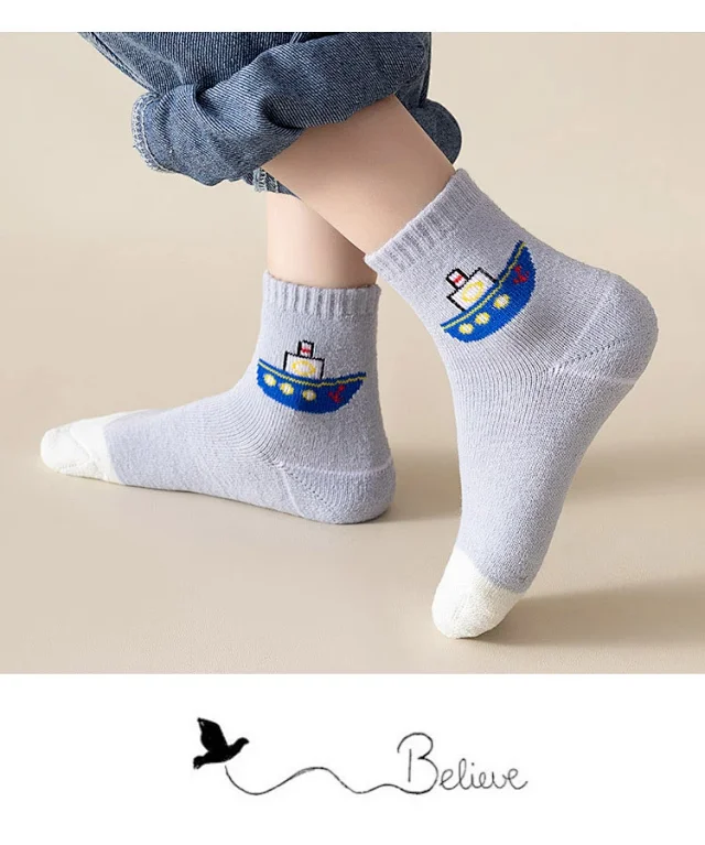 Cozy Terry Fleece-Lined Kids' Socks（5 pairs） Detail