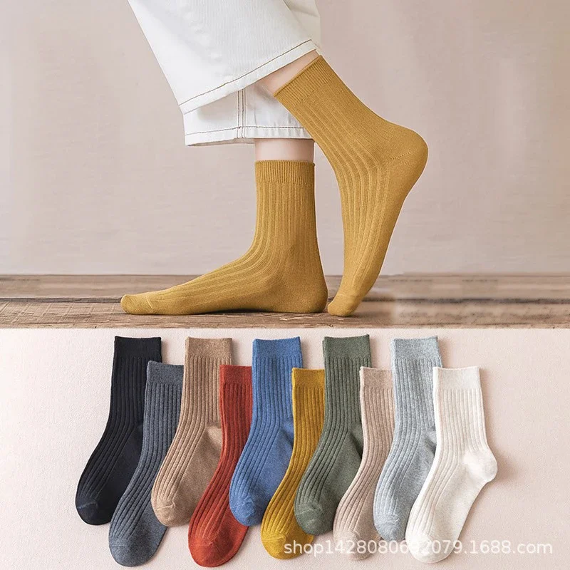 Women's Solid Color Cotton Over-the-Knee Socks（10 pairs）