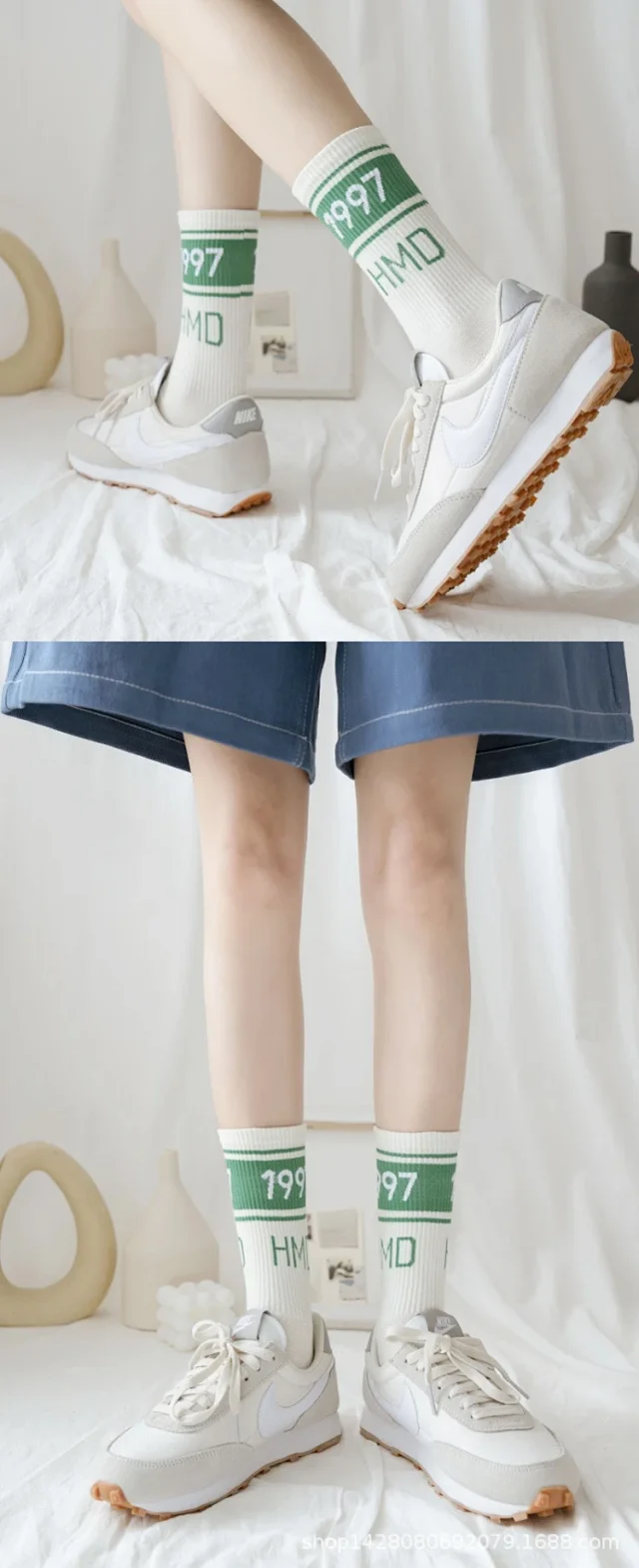 Cozy White Mid-Calf Cotton Socks（4 pairs） Detail