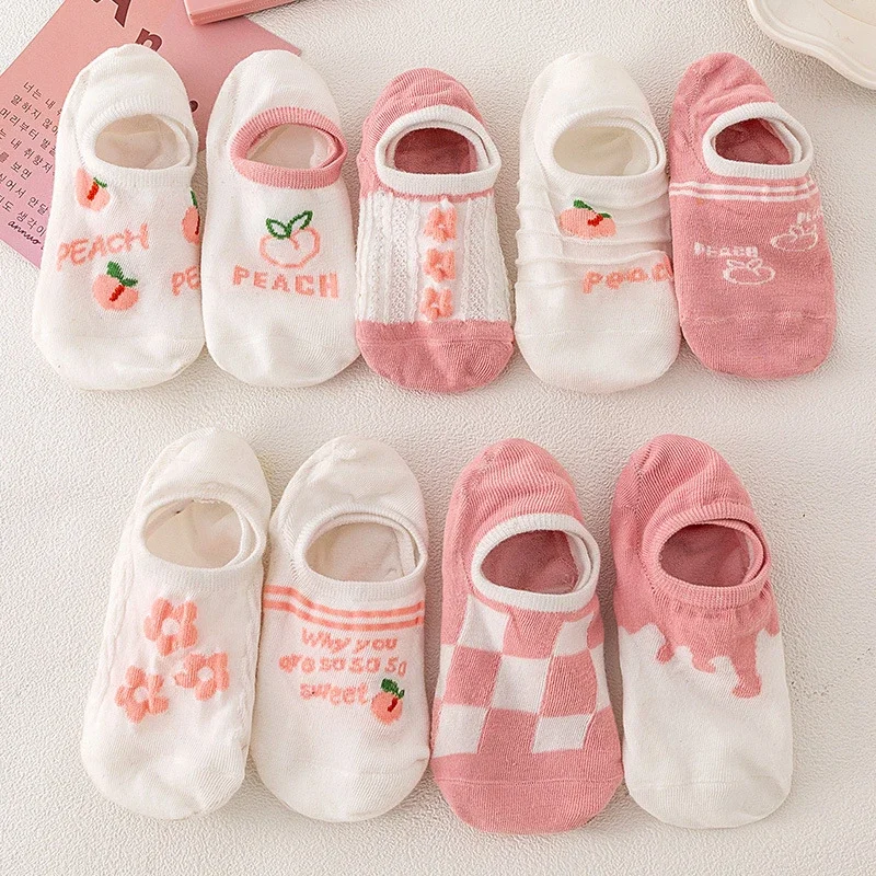 Korean-Style Pink Cartoon No-Show Socks（10 pairs）