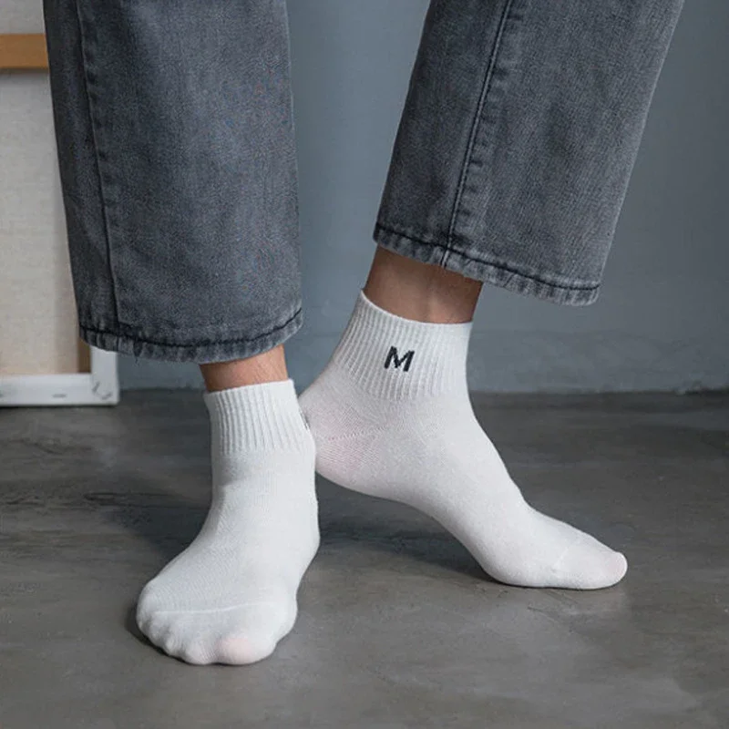 Men's White Breathable Ankle Socks（10 pairs）