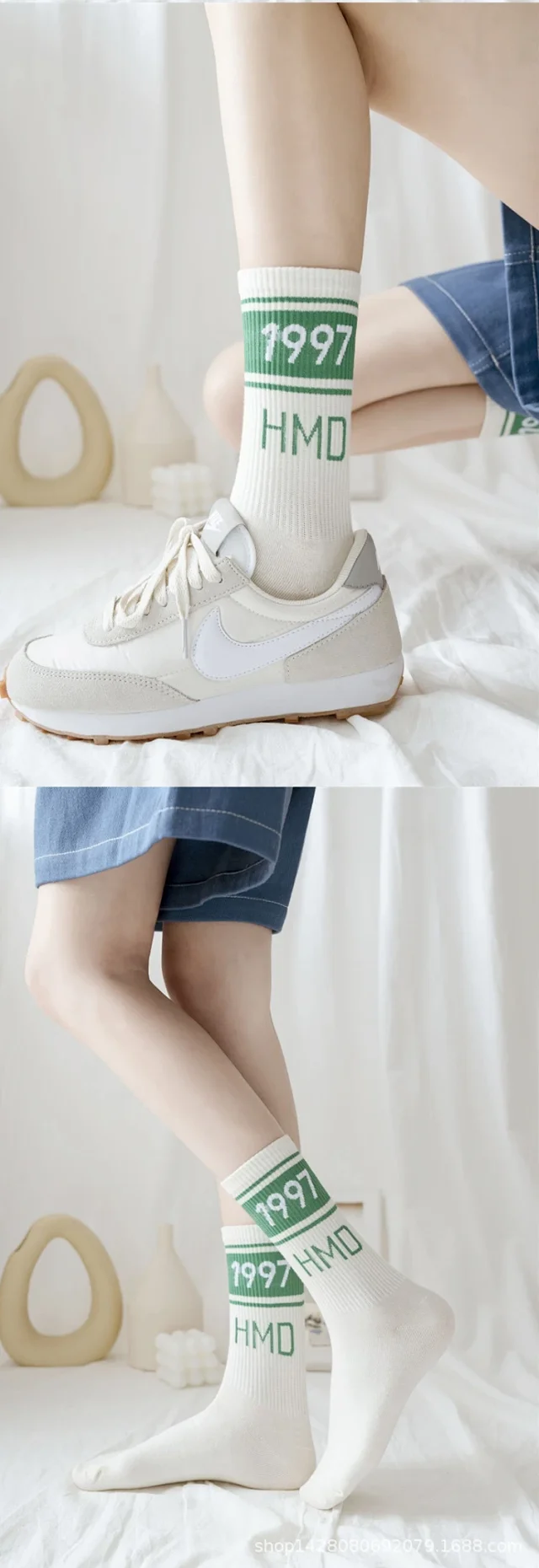 Cozy White Mid-Calf Cotton Socks（4 pairs） Detail