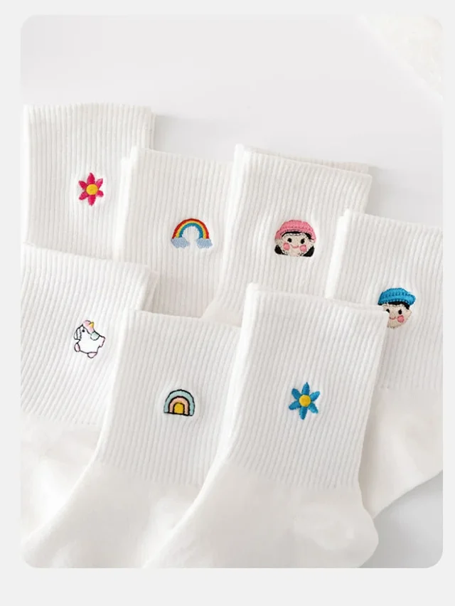 Women's White Embroidered Cotton Socks（10 pairs） Detail