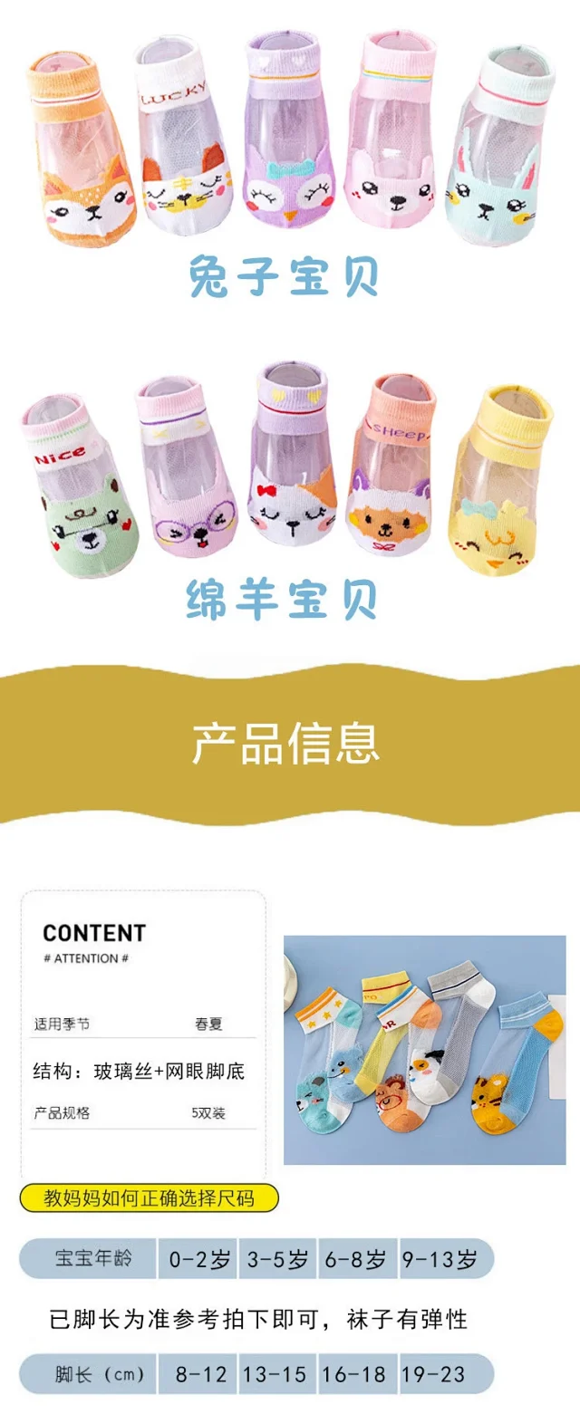 Kids' Cartoon Mesh Ankle Socks（5 pairs） Detail