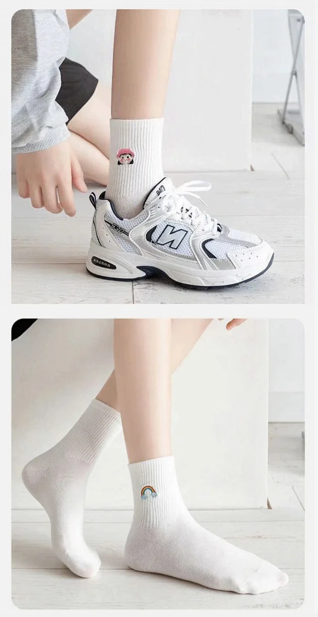 Women's White Embroidered Cotton Socks（10 pairs） Detail
