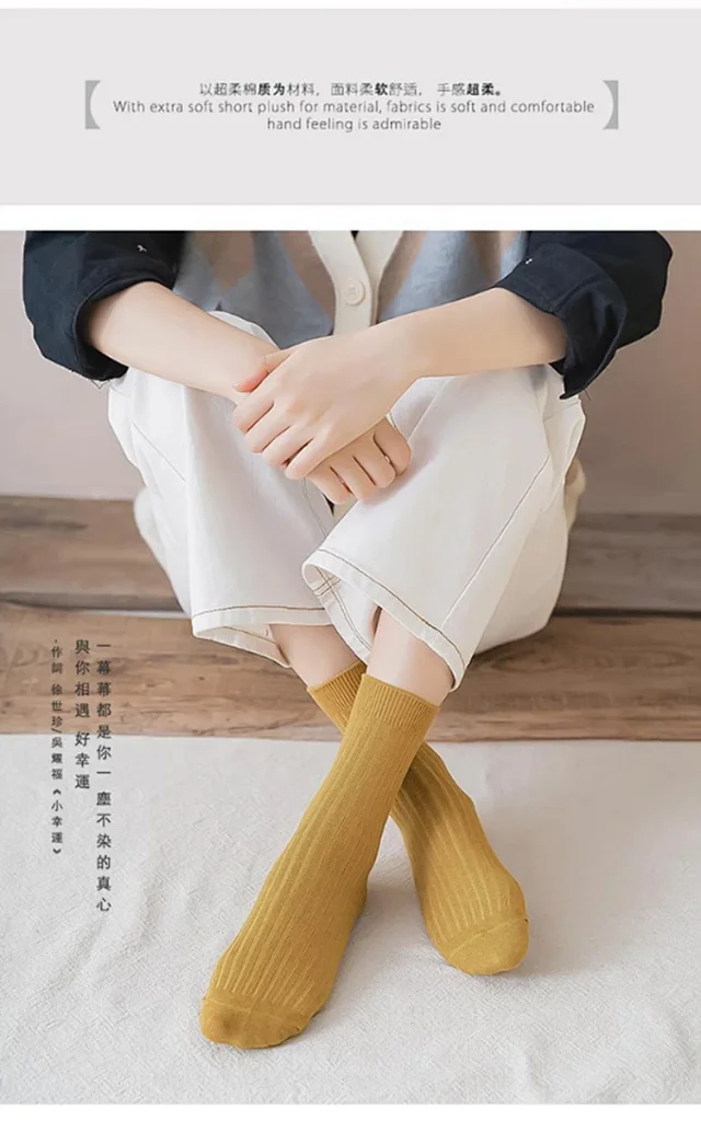 Women's Solid Color Cotton Over-the-Knee Socks（10 pairs） Detail