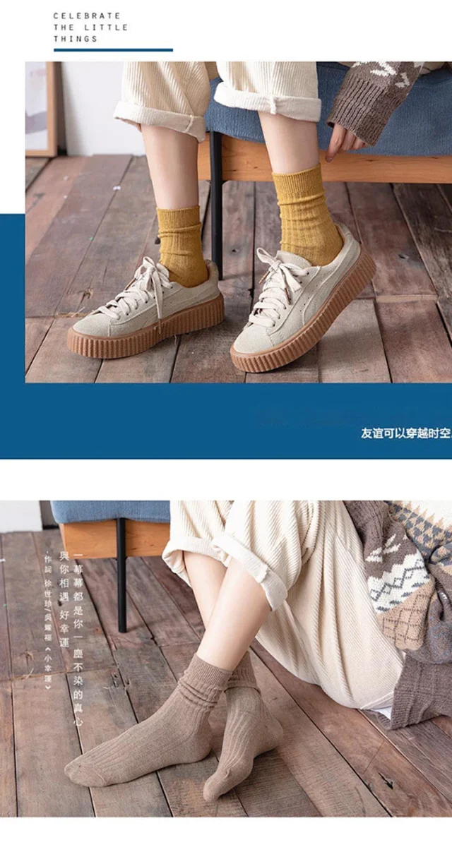 Women's Solid Color Cotton Over-the-Knee Socks（10 pairs） Detail