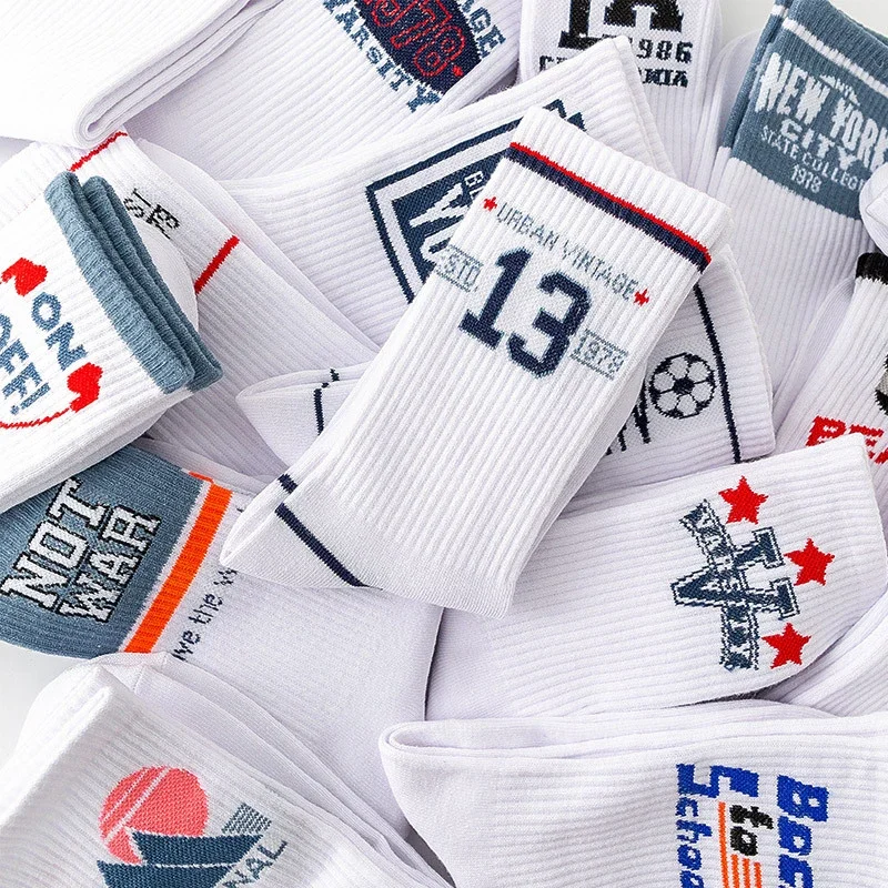 Trendy Lettered Men's White Crew Socks（10 pairs）