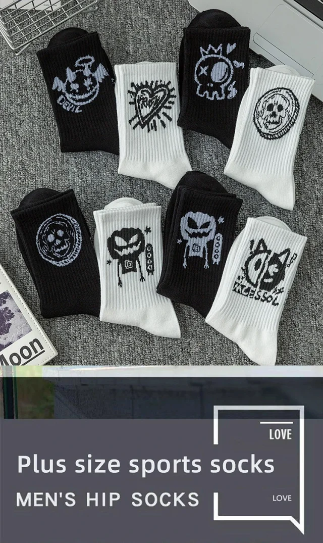 Men's Black & White Mid-Calf Sports Socks（20 pairs） Detail