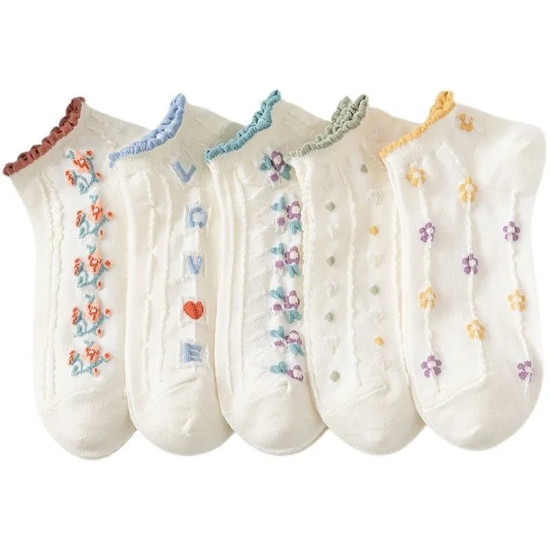 Sweet Floral Breathable Cotton Ankle Socks（10 pairs）