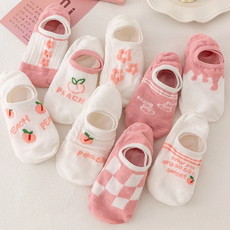 Korean-Style Pink Cartoon No-Show Socks（10 pairs）