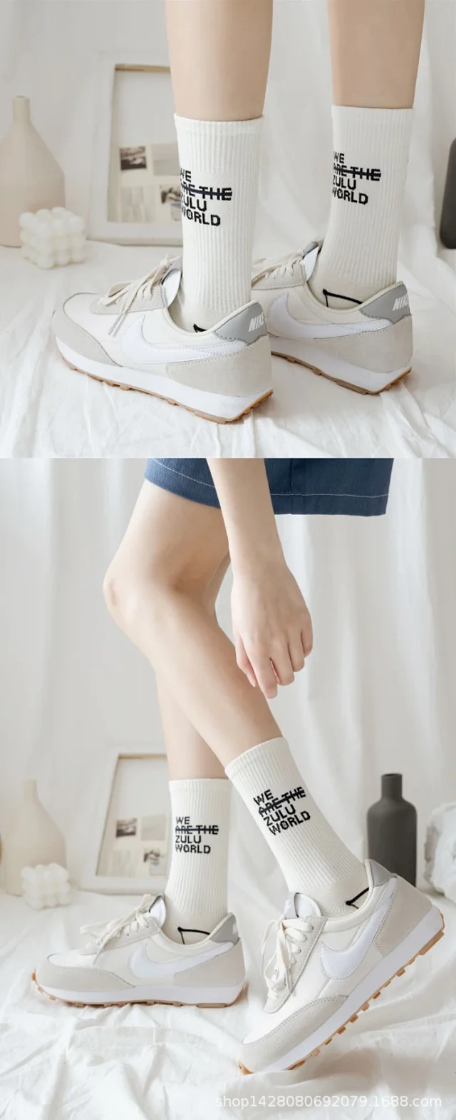 Cozy White Mid-Calf Cotton Socks（4 pairs） Detail