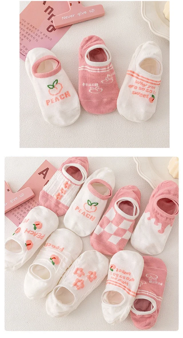 Korean-Style Pink Cartoon No-Show Socks（10 pairs） Detail