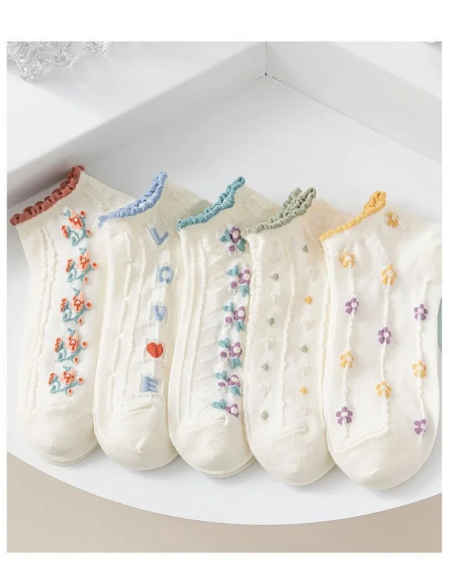Sweet Floral Breathable Cotton Ankle Socks（10 pairs） Detail
