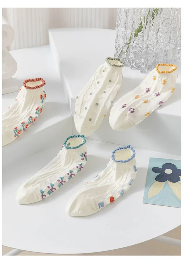 Sweet Floral Breathable Cotton Ankle Socks（10 pairs） Detail