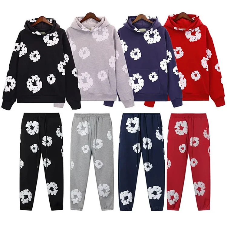 Trendy Oversized Foam-Print Hoodie Set