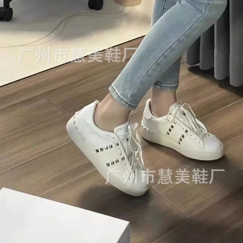 Studded Unisex White Platform Sneakers