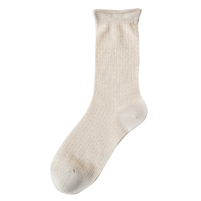 Summer Women's Mid-Calf Breathable Combed Cotton Solid College Style Ins Mesh Heap Socks