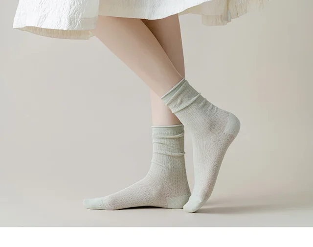 Summer Women's Mid-Calf Breathable Combed Cotton Solid College Style Ins Mesh Heap Socks Detail