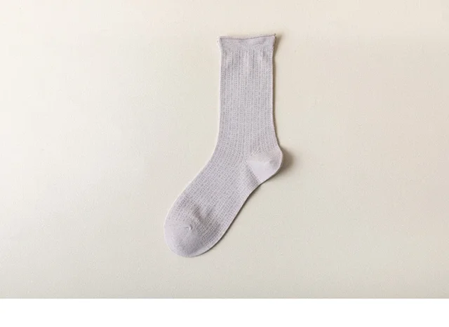 Summer Women's Mid-Calf Breathable Combed Cotton Solid College Style Ins Mesh Heap Socks Detail