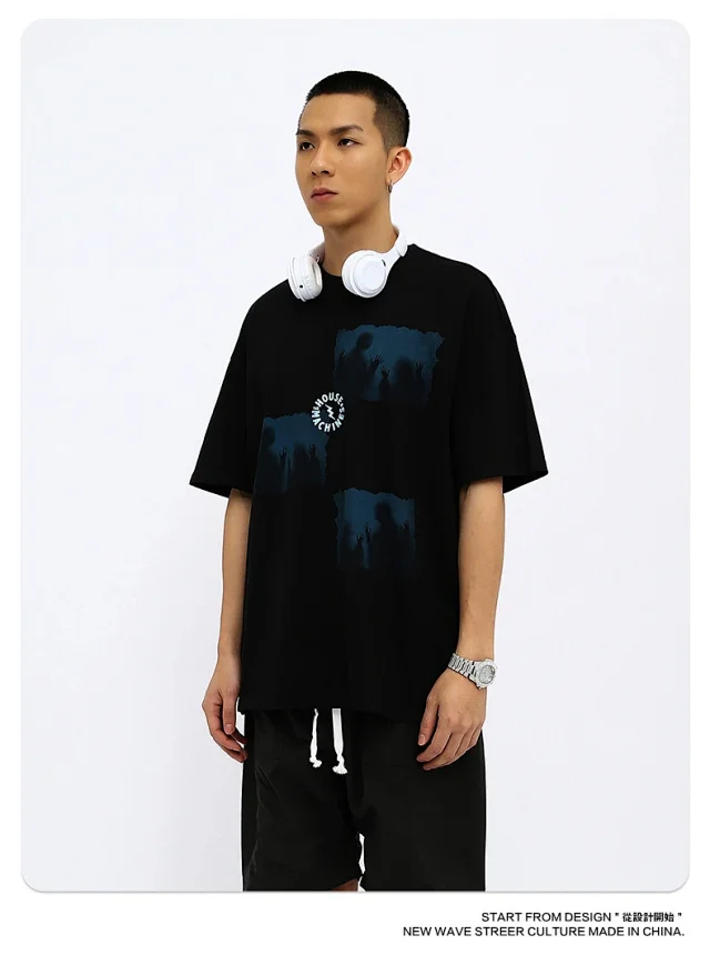 RFSD | 2025 Summer New Heavy - duty Guochao Dark Print Short - sleeved T - shirt Couple Loose Streetwear Detail