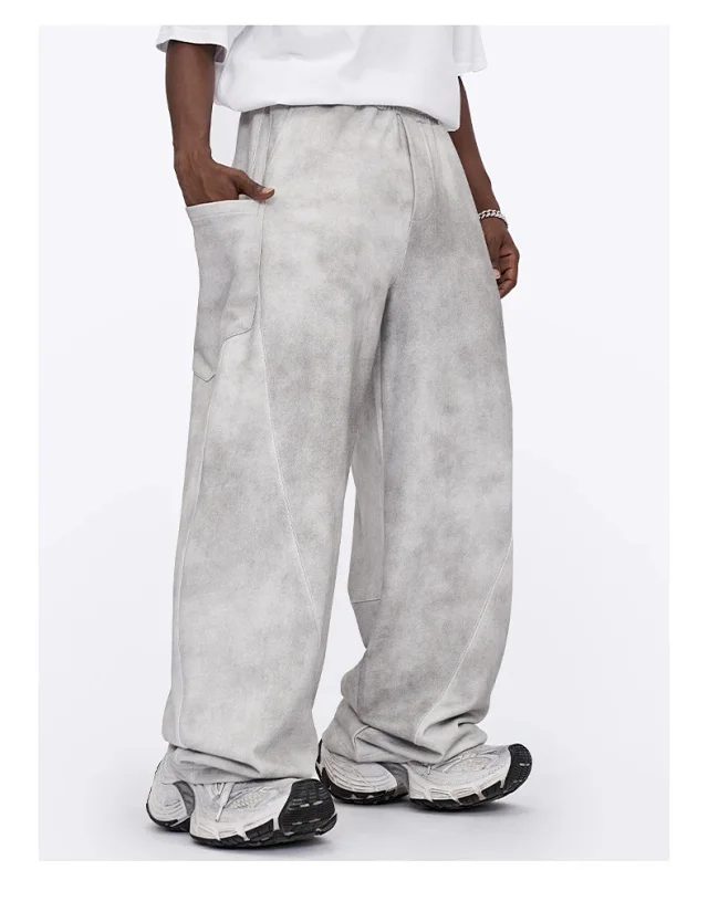 RFSD Men's 2025 Summer American White-Grey Dirty Wide-Leg Pants-High Street Design Distressed Versatile Detail