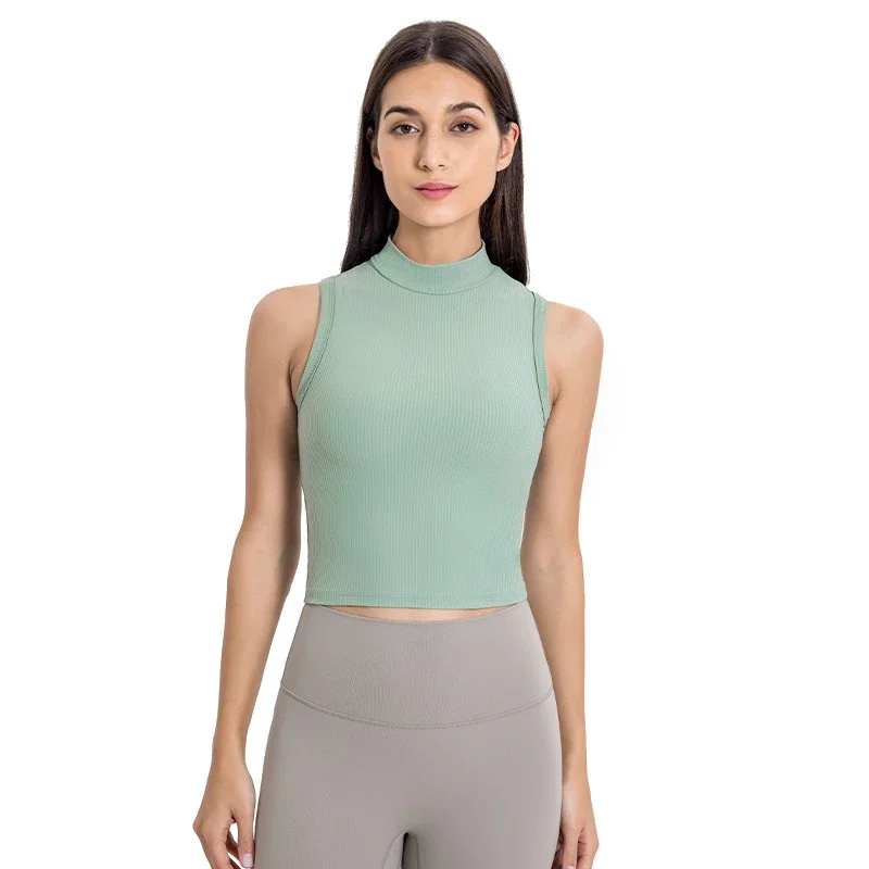 Slim-Fit Ribbed High-Neck Workout Tank