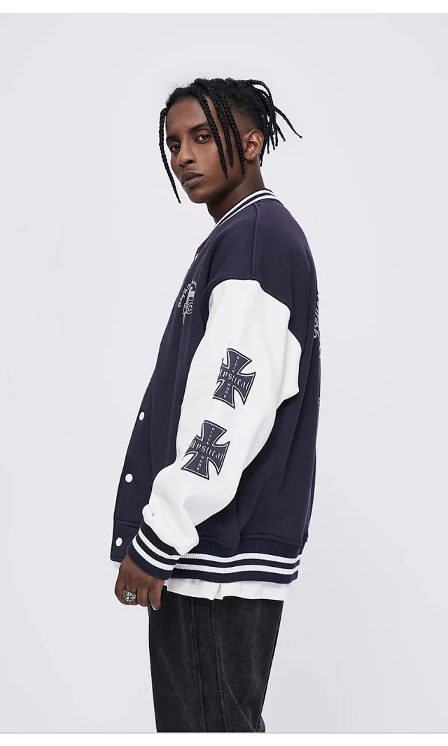 RFSD | 2025 Fall/Winter New Color-blocking Loose Printed Jacket Baseball Coat Couple Cotton-padded Coat Detail