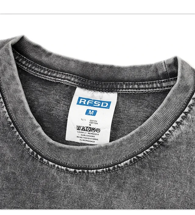 RFSD Men's | Balenciaga Dupe New 285G Washed Waxed Crew Neck Short Sleeve American Heavyweight Trendy T - Shirt Detail