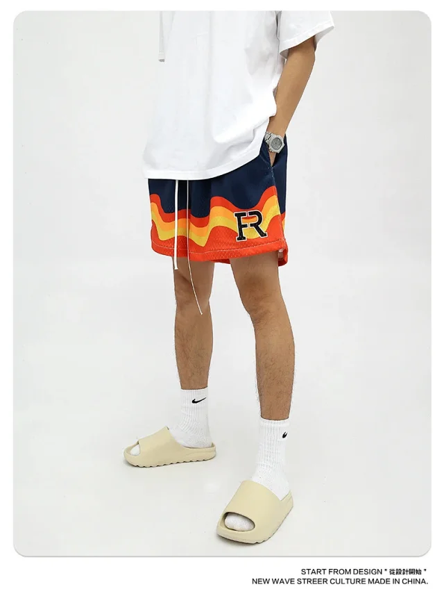 RFSD Men's | 2025 Summer New American Hip - Hop Flame Print Shorts Detail