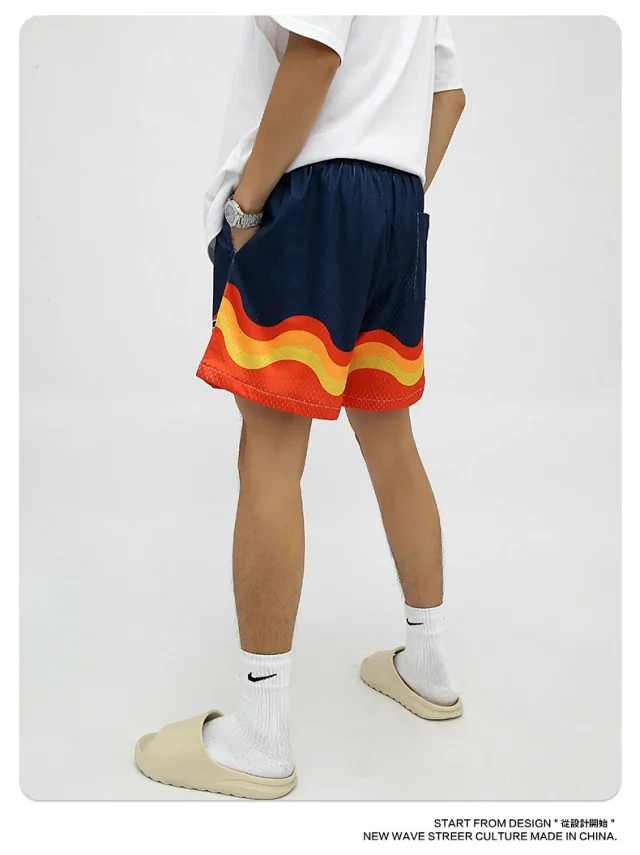 RFSD Men's | 2025 Summer New American Hip - Hop Flame Print Shorts Detail