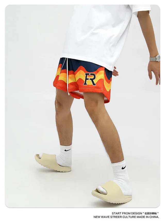 RFSD Men's | 2025 Summer New American Hip - Hop Flame Print Shorts Detail