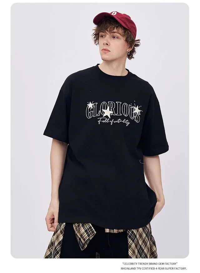 RFSD Men's∣2025 Summer New American High Street Star Patchwork Short Sleeve T - Shirt Detail