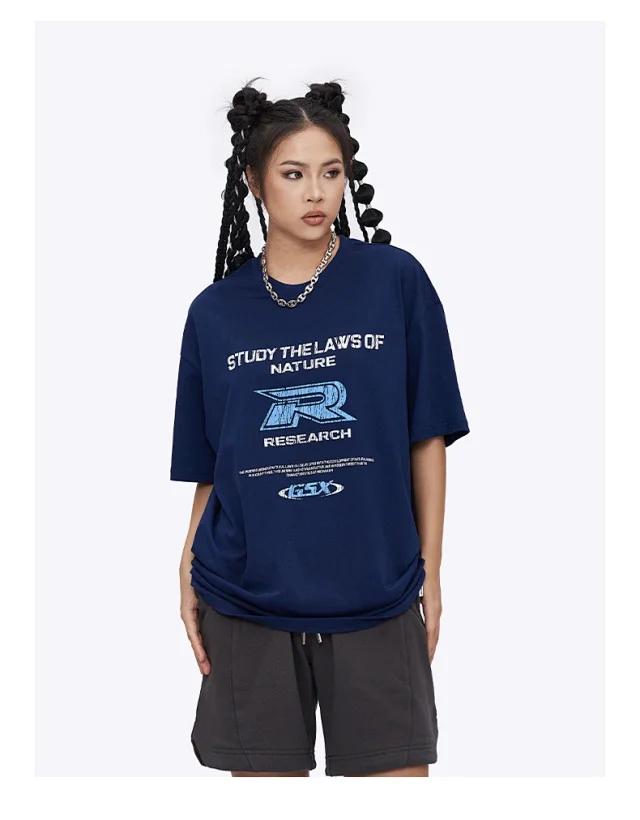 RFSD Men's 2025 Summer Retro Cracked Letter Print T - Shirt Detail