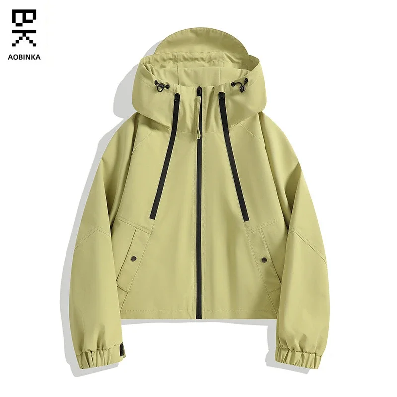 Women's Spring Autumn Outdoor Short Hooded Windbreaker Jacket