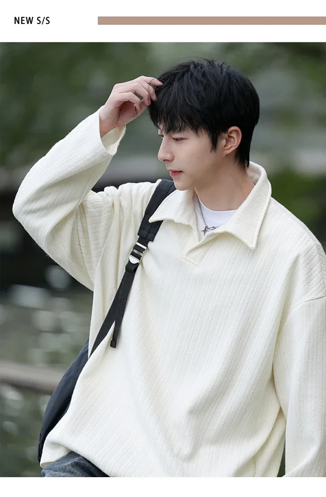 Japanese POLO Shirt New Lazy Style V-Neck Sweatshirt Detail