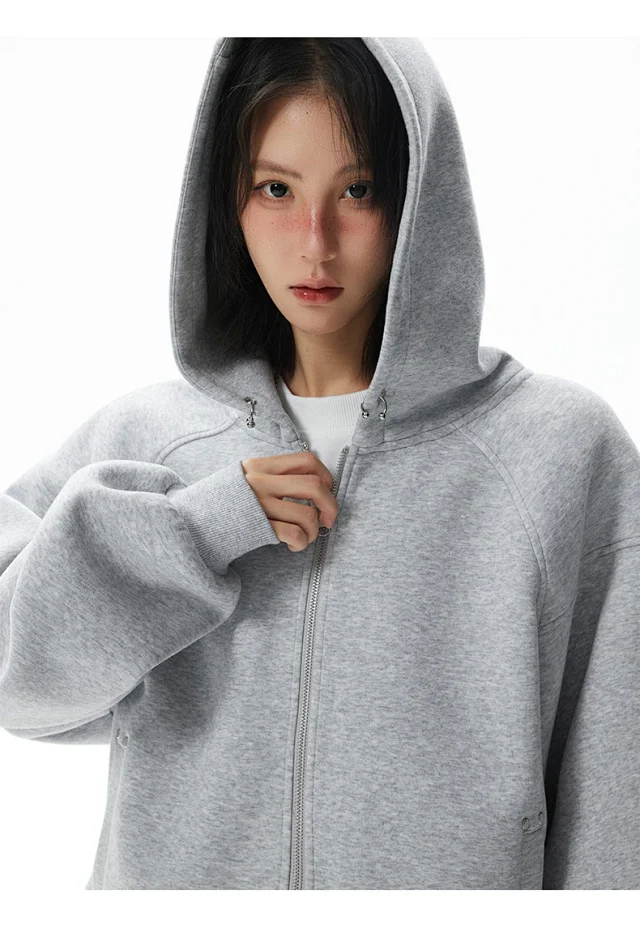 American Retro Deconstructed Air Layer Zip Cardigan Hoodie Detail