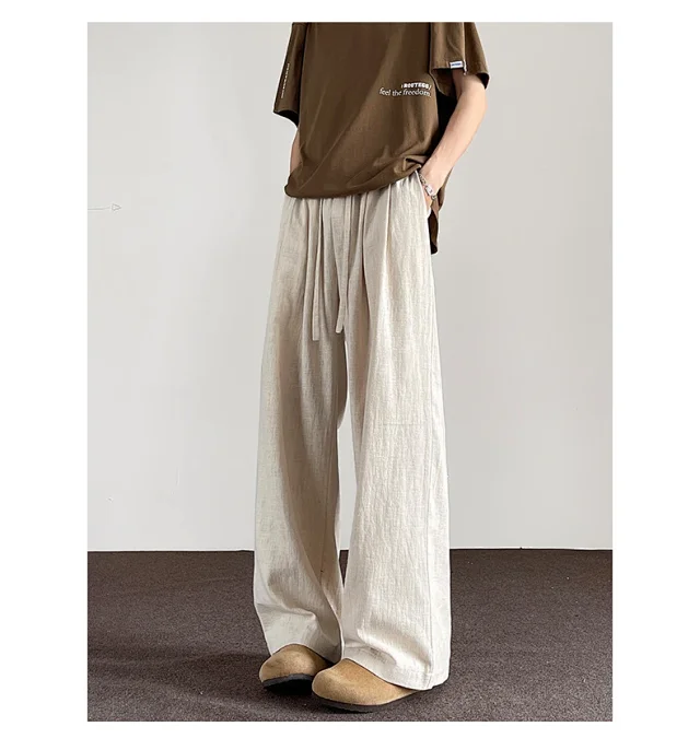 Men's Linen Retro Wide - leg Pants Detail