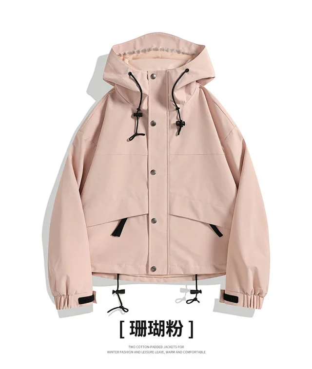 Women's Spring Autumn Outdoor Short Hooded Windbreaker Jacket Detail